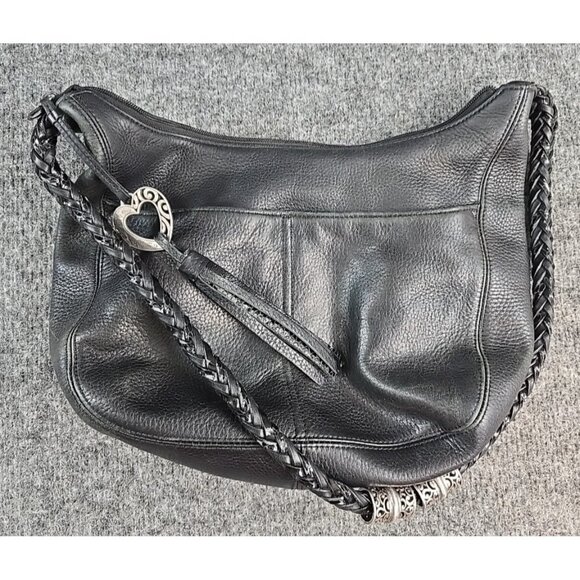 Brighton Handbags - BRIGHTON Black Leather Shoulder Bag Hobo Handbag Purse Tote E645091 Heart Tassle